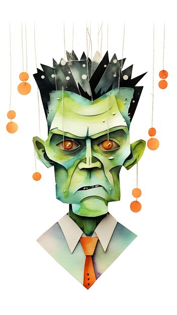 Ilustración en acuarela de Halloween de Frankenstein