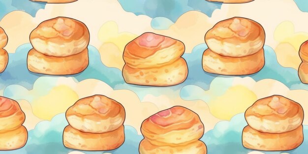 Ilustración de acuarela horizontal de pasteles de scone recién horneados