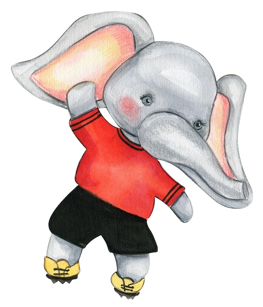 Ilustración de acuarela de un jugador de fútbol elefante