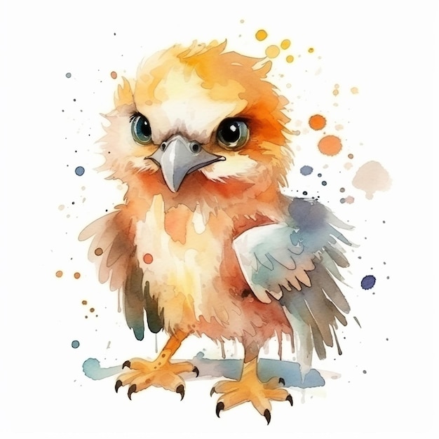 Ilustración acuarela de un lindo águila aislado sobre fondo blanco