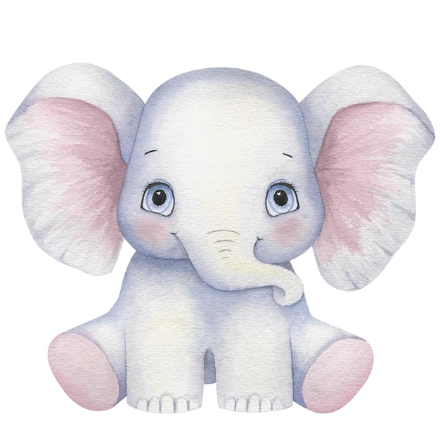 Ilustración en acuarela de un lindo elefante bebé hecho en colores suaves
