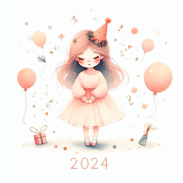 Ilustración en acuarela de la llegada de 2024