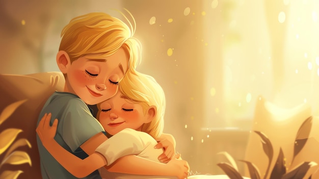 Ilustración en acuarela de madre e hija estilo dibujos animados Feliz Día de la Madre