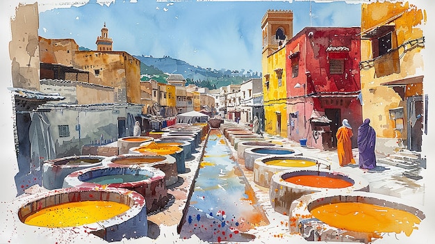 Ilustración en acuarela de Marruecos