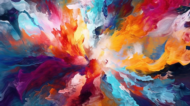 Ilustración de acuarela moderna con pintura abstracta multicolor 4k sobre fondo de color rosa rojo naranja y azul para diseño de papel tapiz digital Generative Ai