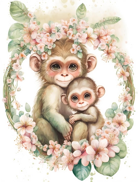 Ilustración de acuarela de mono