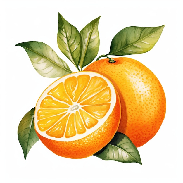 Ilustración acuarela de naranja aislado sobre fondo blanco.
