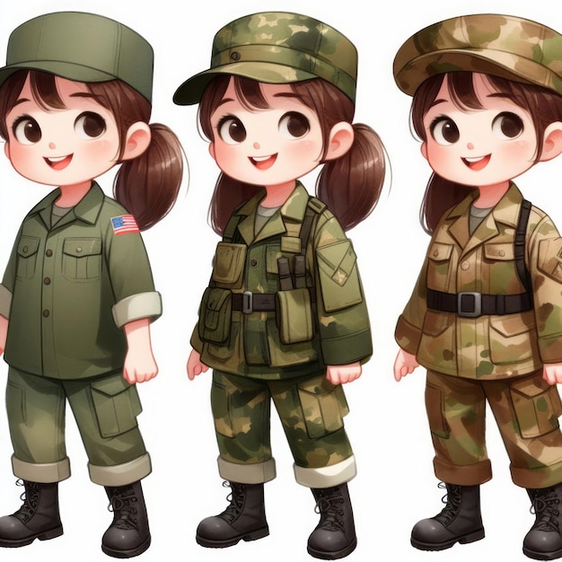 Foto ilustración en acuarela de un niño con un uniforme de soldado