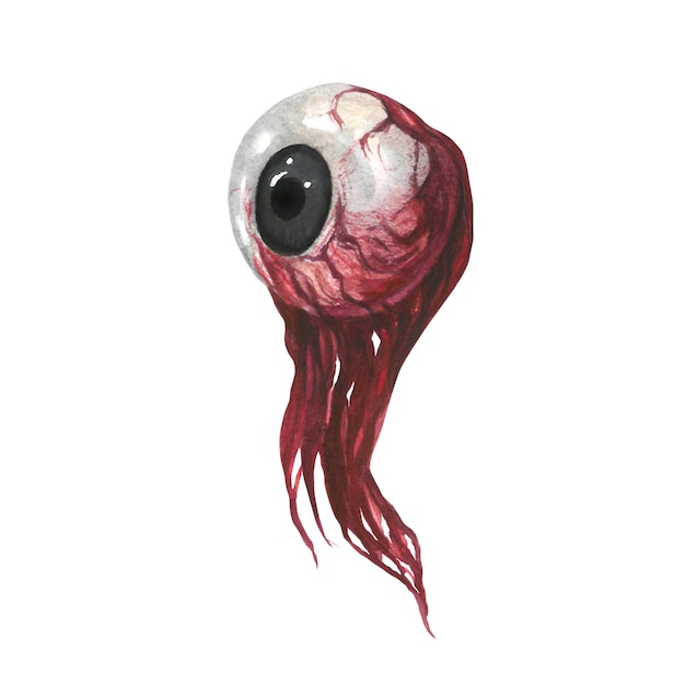 Ilustración de acuarela de ojo sangriento dibujada a mano aislada sobre fondo blanco