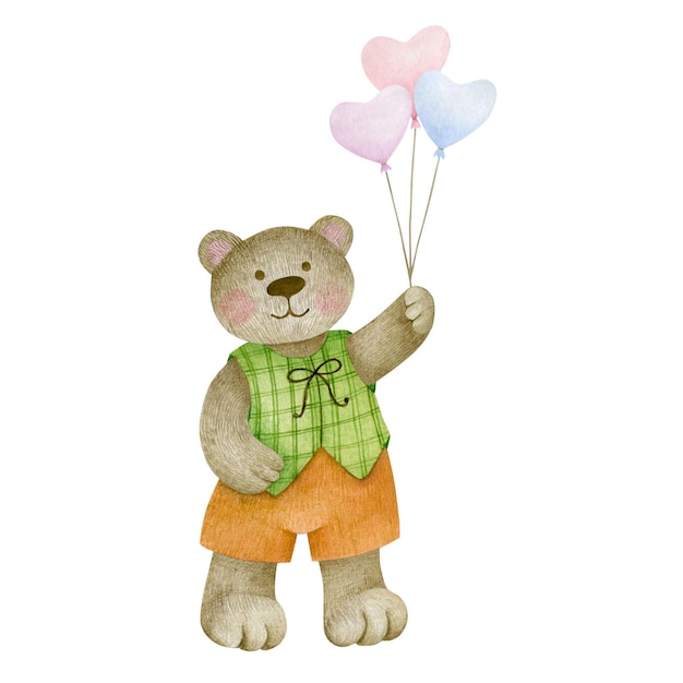 Ilustración acuarela de un oso con un globo