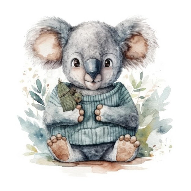 Una ilustración en acuarela de un oso koala.