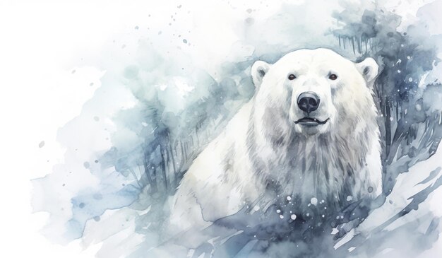 Ilustración en acuarela con oso polar blanco Horario de invierno generado por IA