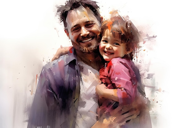 Ilustración acuarela de padre e hija