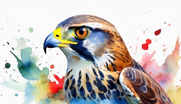 Ilustración en acuarela del pájaro halcón Animal salvaje Arte dibujado a mano