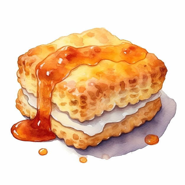 Ilustración acuarela de un pastel de crema de caramelo