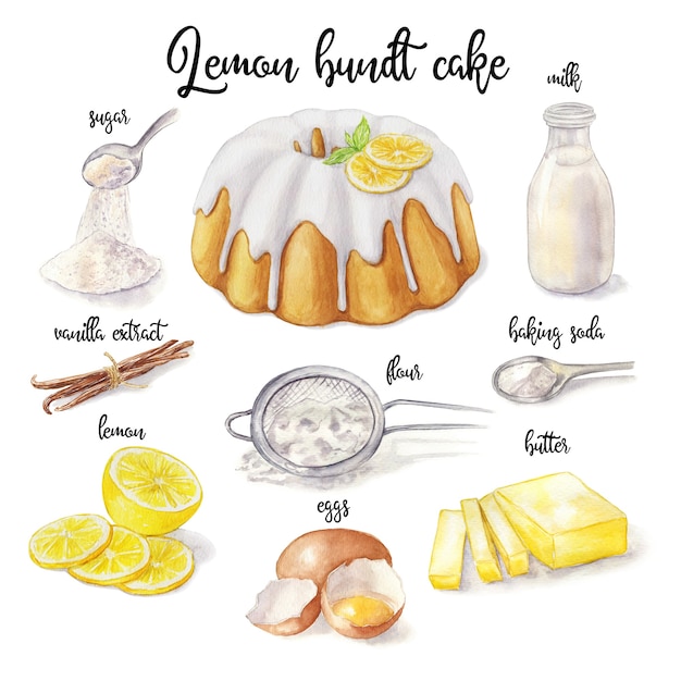 Ilustración acuarela de pastel de limón