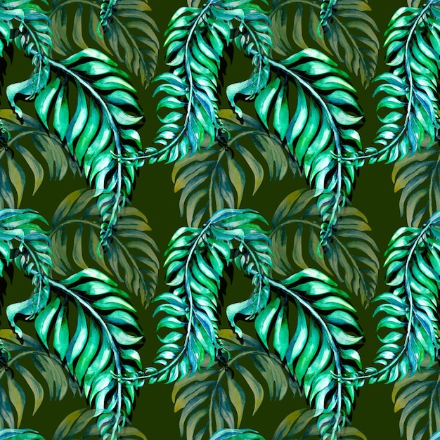 Ilustración acuarela de patrones sin fisuras adornado floral selva en oliva