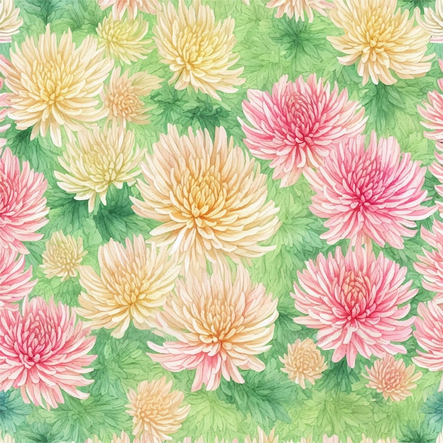 Ilustración acuarela de patrones sin fisuras de flor de crisantemo