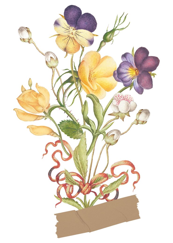 Foto ilustración de acuarela de pegatina de flor png remezclada de imágenes de dominio público antiguas