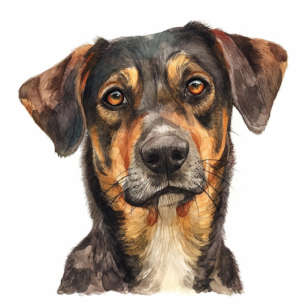 Una ilustración en acuarela de un perro con fondo blanco