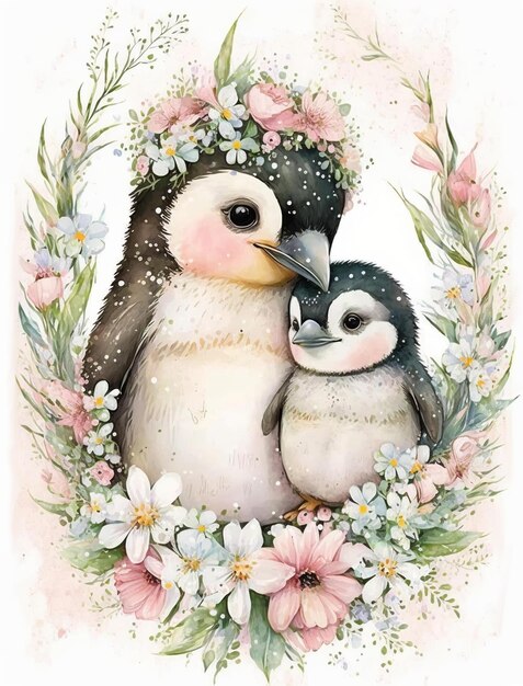 Ilustración de acuarela de pingüino