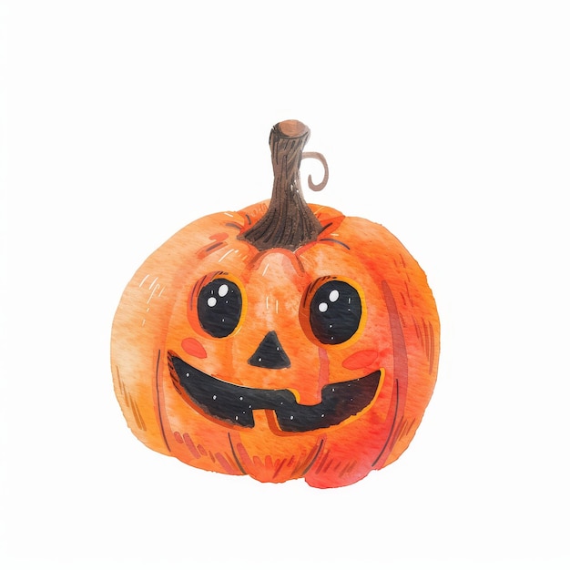 Ilustración de acuarela pintada a mano de una bonita calabaza sonriente con ojos grandes para la decoración de Halloween