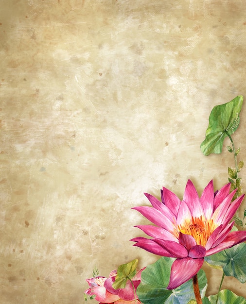 Ilustración acuarela pintura de flor, loto con fondo áspero