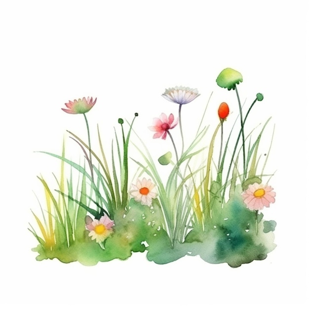 Ilustración acuarela de un prado con flores. pintado a mano. ilustración acuarela de un prado con flores. pintado a mano.