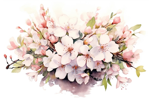 Ilustración acuarela de ramo de flores de primavera