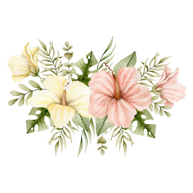 Foto ilustración acuarela de un ramo de flores tropicales. arreglo floral