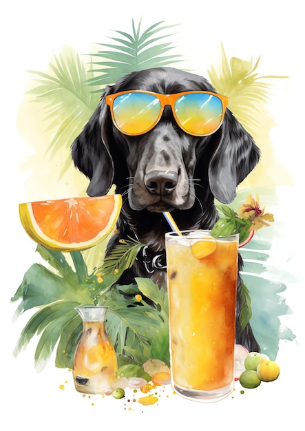 Una ilustración de acuarela de raza de perro de vibraciones de verano