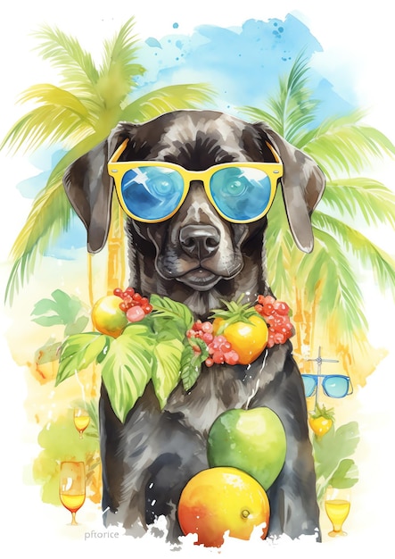 Una ilustración de acuarela de raza de perro de vibraciones de verano