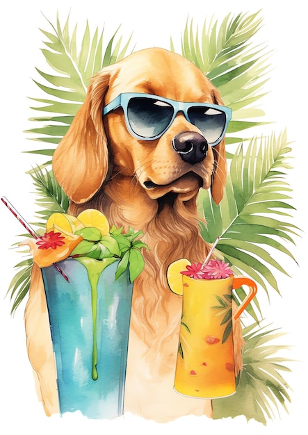 Una ilustración de acuarela de raza de perro de vibraciones de verano