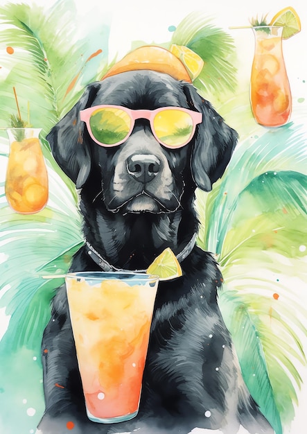 Una ilustración de acuarela de raza de perro de vibraciones de verano