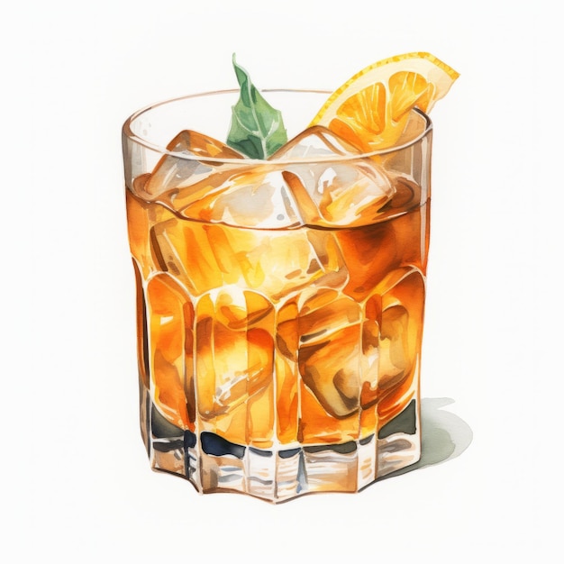 Ilustración acuarela realista de cóctel de whisky