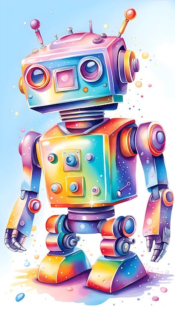 Foto ilustración acuarela robot retro