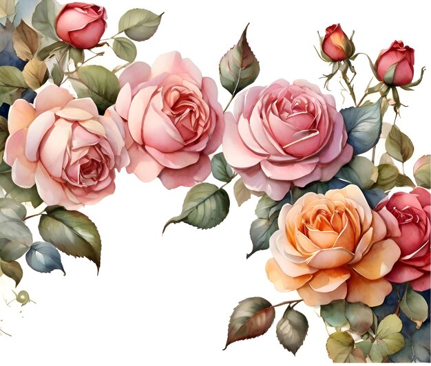 Ilustración en acuarela de rosas rosadas