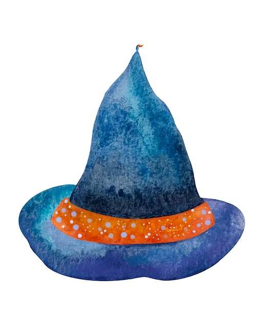 Ilustración acuarela sombrero de bruja azul aislado