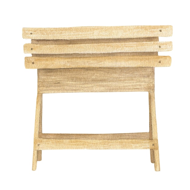 Ilustración acuarela de soporte de madera o estante aislado hecho a mano