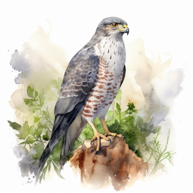 Ilustración de acuarela suave del halcón Levante Sparrowhawk en la naturaleza