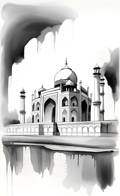 Ilustración en acuarela del Taj Mahal