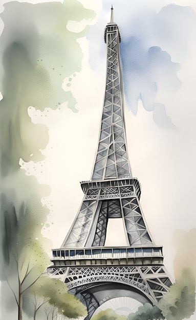 Ilustración acuarela de la torre eiffel