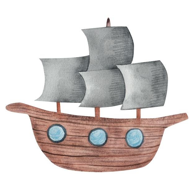 Ilustración de acuarela de un velero aislado en un fondo blanco