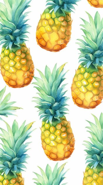 Ilustración de acuarela vertical de fruta de piña orgánica fresca