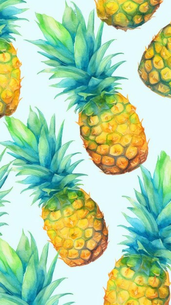 Ilustración de acuarela vertical de fruta de piña orgánica fresca