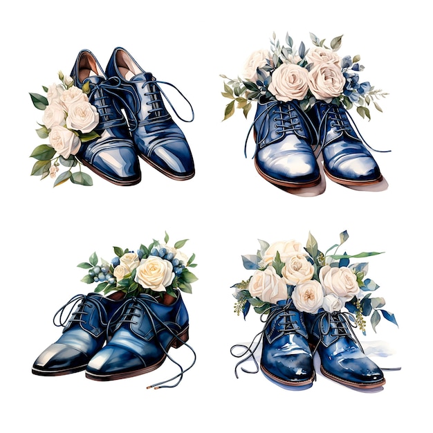 Ilustración de acuarela zapatos de novio de boda azul marino