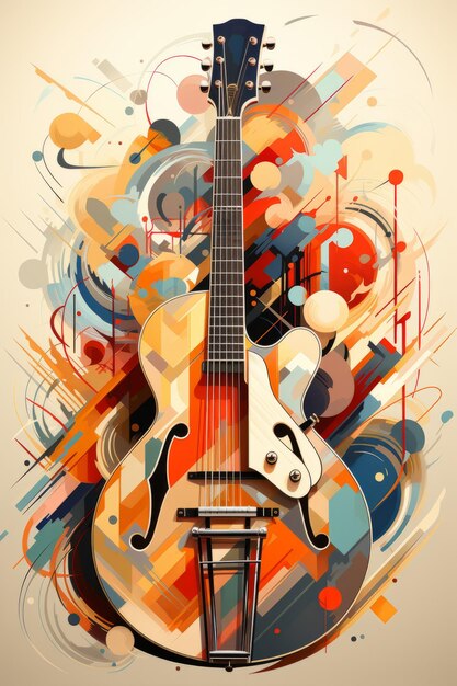 Ilustración acústica de guitarra para publicidad gráfica de música Creada con tecnología de IA generativa