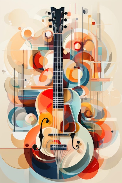 Ilustración acústica de guitarra para publicidad gráfica de música Creada con tecnología de IA generativa