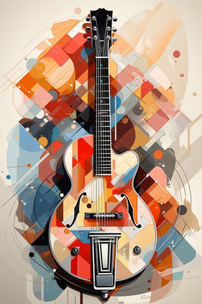 Ilustración acústica de guitarra para publicidad gráfica de música Creada con tecnología de IA generativa