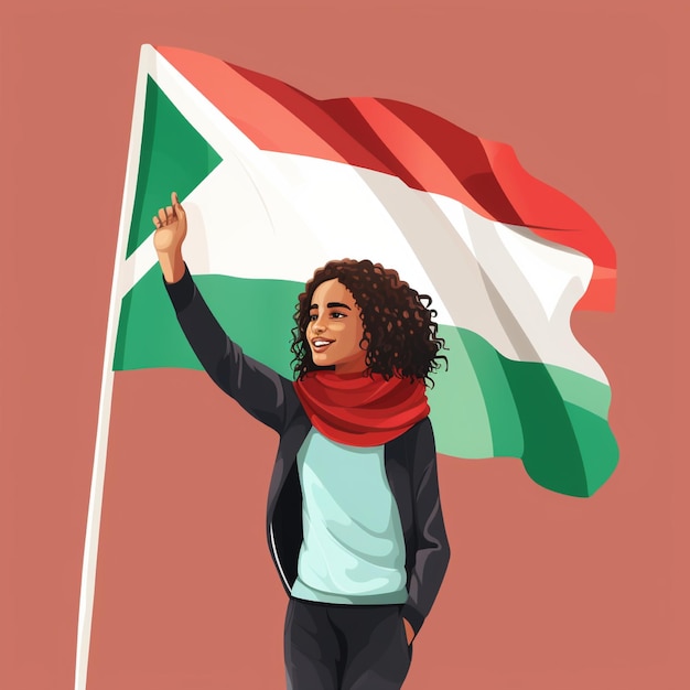 Ilustración de un adolescente y una bandera palestina aislada en el fondo